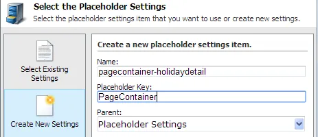 Mapping a new placeholder settings item to the PageContainer key